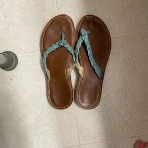 OluKai Women's Braided Teal and Brown Sandals